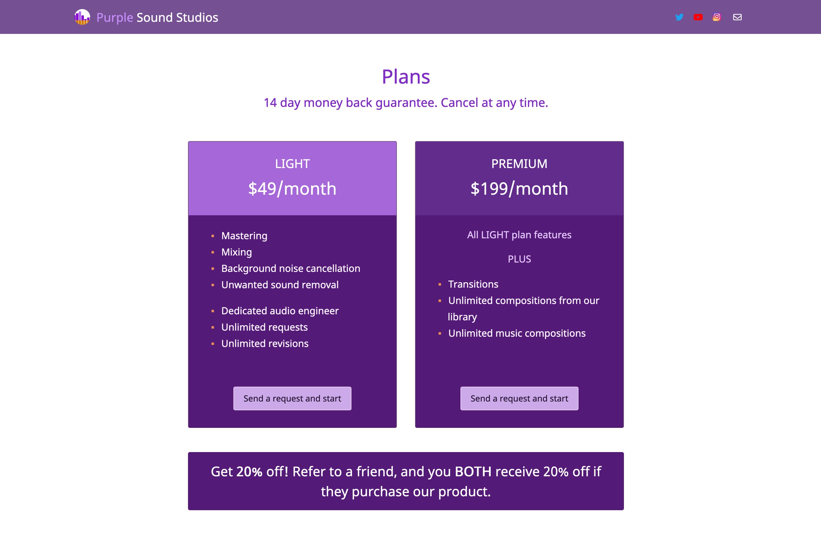 Pricing options for purplesoundstudios.com