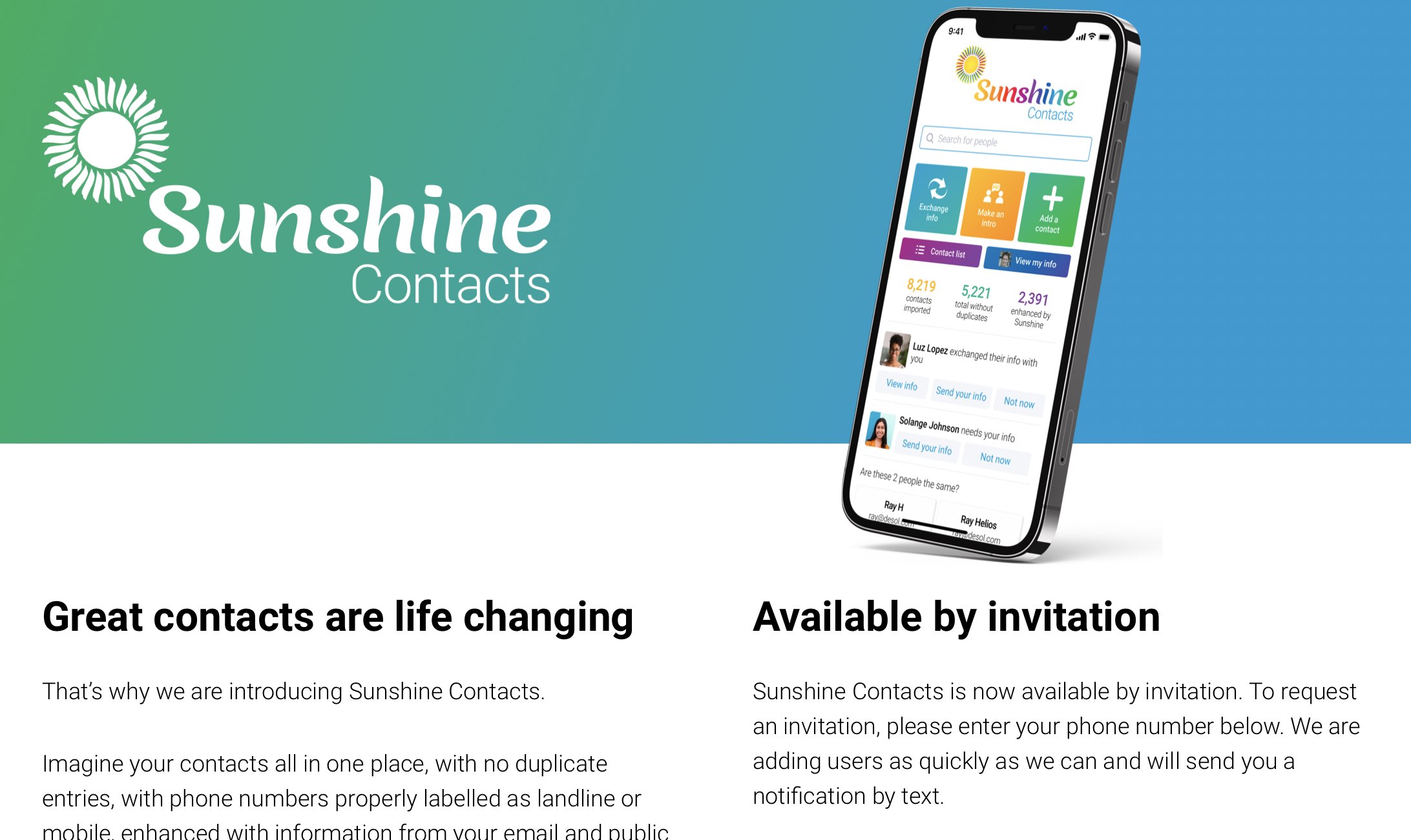 Sunshine Contacts promises to make sure your contacts app has up-to-date information.